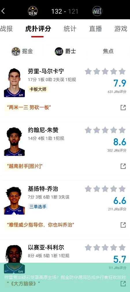 4月8日讯,穆雷复出疑云笼罩高原主场？掘金防守漏洞恐成步行者狂欢派对