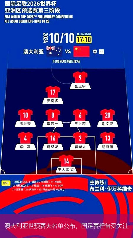 澳大利亚世预赛大名单公布,国足赛程备受关注